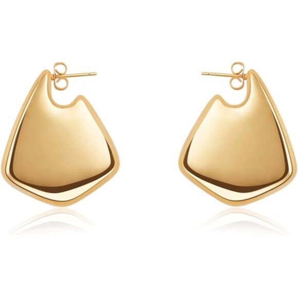 Trendy Fin Earrings | 18K Gold Plated Geometric Statement Hoops - Picture 4 of 4